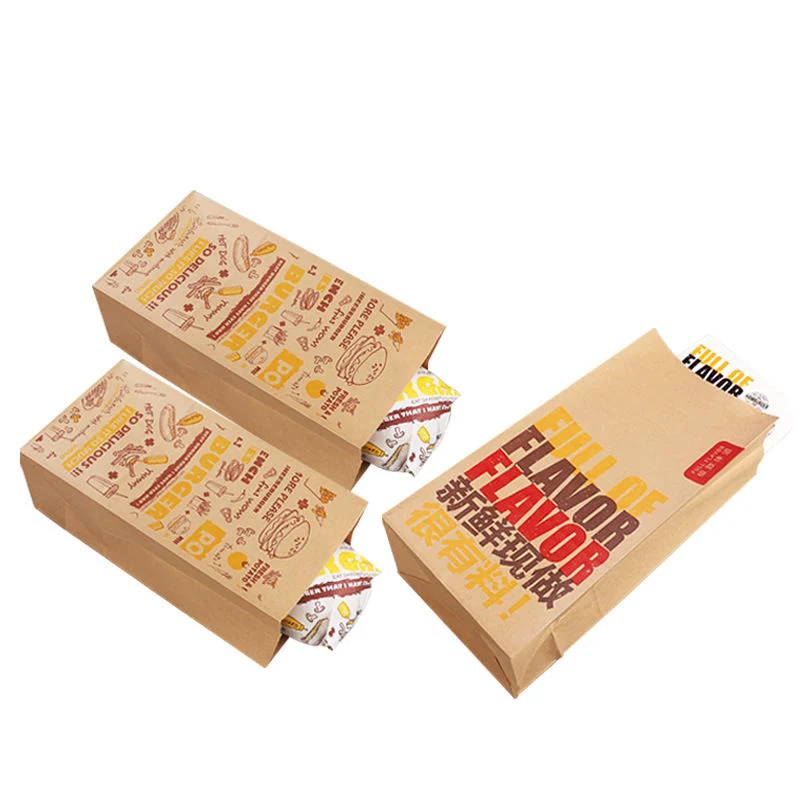 Food Grade Custom Printed Greaseproof Sandwich Hot Dog Packaging Brown or White Kraft Paper Bag