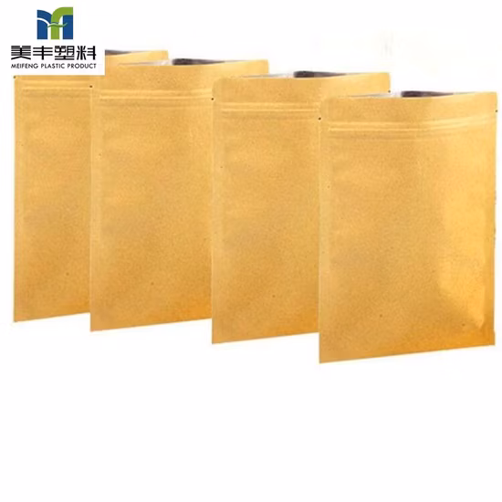 Vente en gros de café de qualité alimentaire respectueux de l'environnement, poudre de thé, noix, casse-croûte, cacahuète, emballage, support, sac à fond plat, sac en papier kraft brun biodégradable avec fermeture à glissière